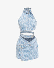 Load image into Gallery viewer, Belted Monogram Denim Dress
