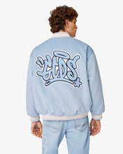 Load image into Gallery viewer, Graffiti-Logo Varsity Bomber | Unisex Coats &amp; Jackets Light Blue | GCDS®

