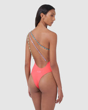 Load image into Gallery viewer, Bling one shoulder swimsuit : Women Swimwear Coral | GCDS
