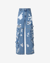 Load image into Gallery viewer, Ripped Ultracargo Denim Trousers | Men Trousers New Light Blue | GCDS Spring/Summer 2023
