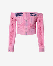 Load image into Gallery viewer, Denim Frayed Jacket | Women Outerwear Pink | GCDS Spring/Summer 2023
